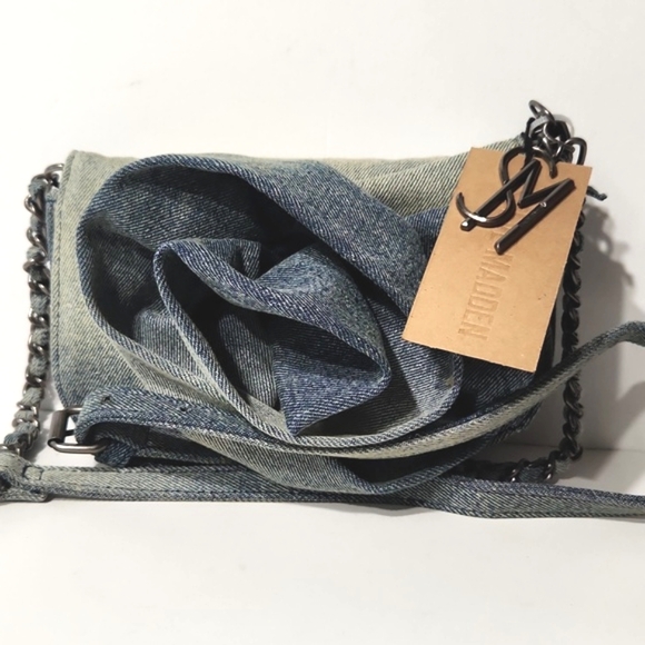 Steve Madden Washed Denim Rose Floral Crossbody Purse - Picture 13 of 14